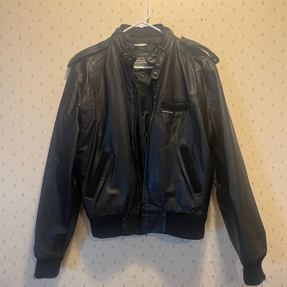 Vintage Members Only Black Leather Bomber Jacket